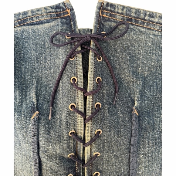 Venezia Denim Corset Top 18 Lace Up Bustier Y2K Baddie Western Coastal Cowgirl - Picture 2 of 6